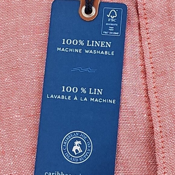 NEW Caribbean Joe 100% Linen Shirt Men's XL Red Long Sleeve Machine Washable NWT - Picture 5 of 14